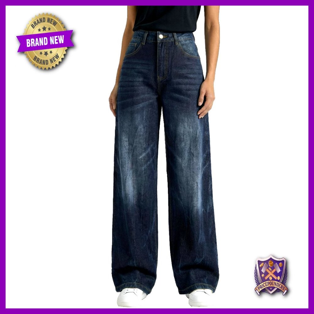 Baggy Wide Leg Jeans, Mid Rise Boyfriend Denim Pants, Y2K Vintage Style - Picture 1 of 7